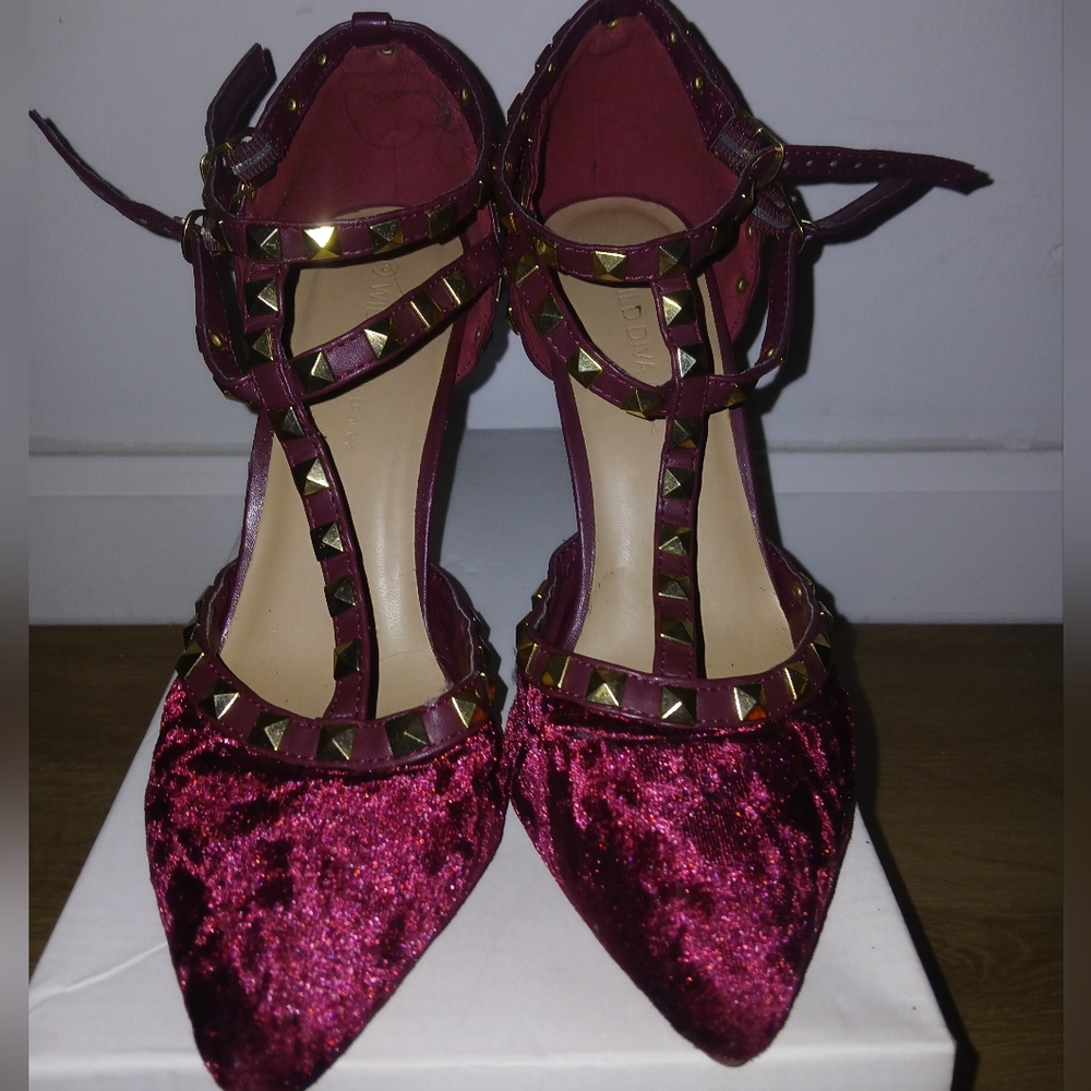 Women's Burgundy Heels with Studded Straps